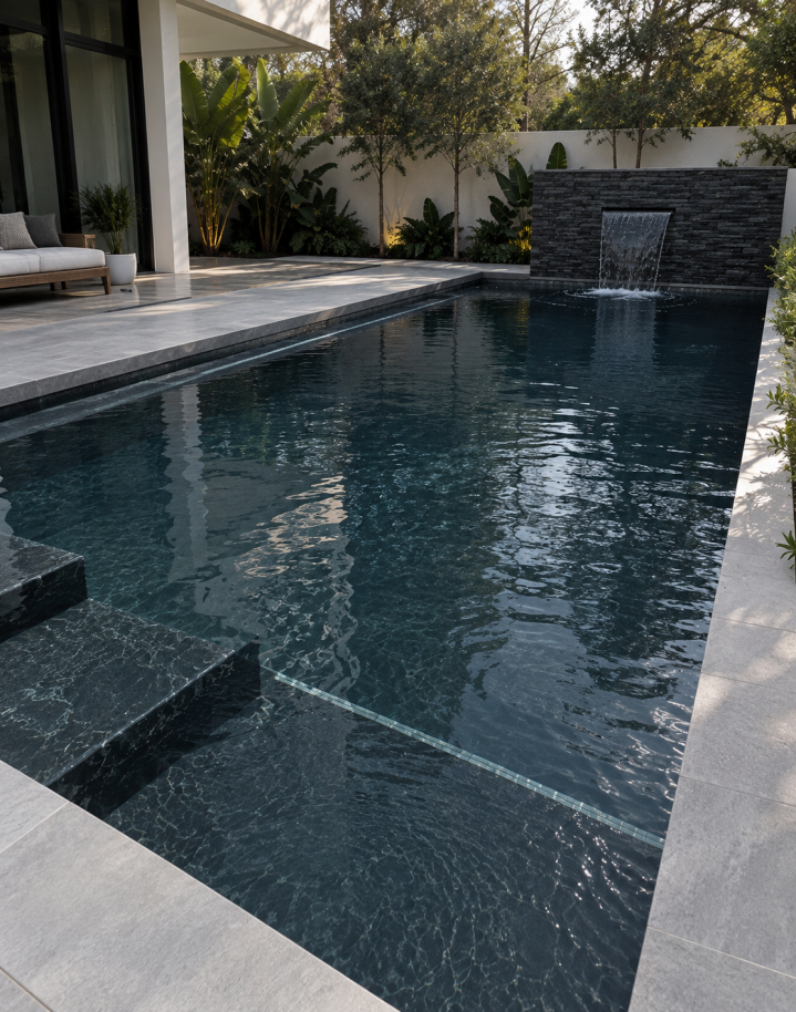Charcoal marbelite pool plaster interior